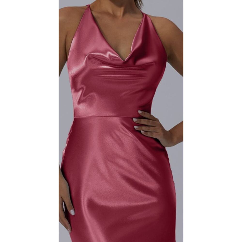 AW BRIDAL 8 M Rose pink Maybelle satin mermaid bridesmaid maxi dress NEW B82